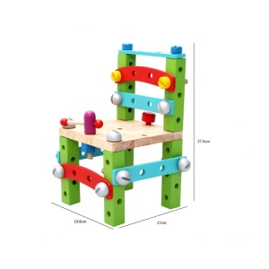 Scaunel de asamblat, din lemn, cu scule, pentru copii de 3 ani+, 20x17x28 cm, multicolor - Img 8