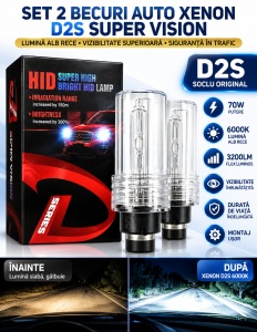 Set 2 Becuri Auto Xenon D2S cu flansa de metal, Lumina alb rece 6000K, 3200LM, Quick Start - Img 3