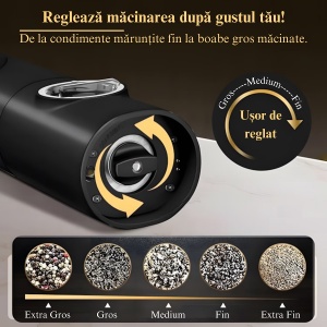Set 2 rasnite electrice pentru condimente, Incarcare USB, Lumina LED, Culoare Negru - Img 5