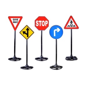 Set 5 semne de circulatie de jucarie, pentru copii 3 ani+, XXL, 82 cm inaltime, multicolor - Img 1