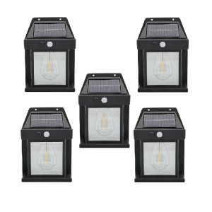 Set 5 x Lampa solara de perete, Putere 2W 600LM, Rezistenta la apa IP65, Negru