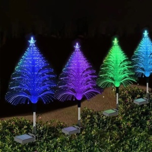 Set cu 2 Lampi Solare in forma de Bradut de Craciun, 7 Culori Schimbatoare, 90cm Inaltime, Multicolor - Img 2