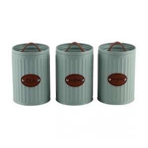 Set cu 3 recipiente metalice decorative, pentru cafea zahar sau ceai, metal, capacitate 1L, albastru deschis - Img 4