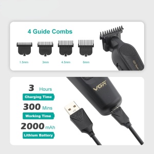 Set cu aparat de tuns fara fir, VGR V-995, cu 4 distantiere, autonomie 300min, 2000mAh, Negru - Img 5