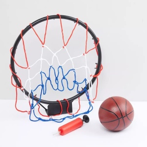 Set cu cos de baschet, minge si pompa, pentru copii 3 ani+, diametru 32cm, negru-portocaliu - Img 3
