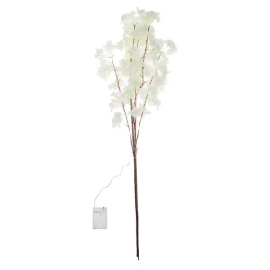 Set de 2 ramuri decorative cu flori artificiale albe si 80 de led-uri, tulpina inalta, 135 cm, alb/maro - Img 2