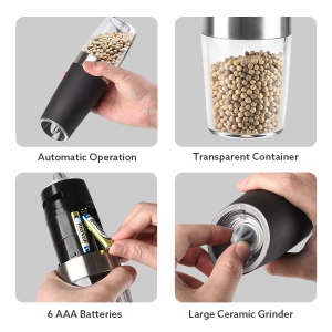 Set de 2 rasnite electrice pentru condimente cu suport din metal, Capacitate 50 ml - Img 4