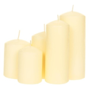 Set de 5 lumanari decorative din parafina in forma de coloana, Dimensiune Ø6x15 cm, Crem