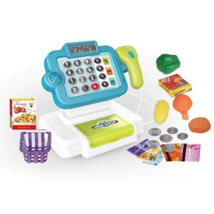 Set de joaca supermarket cu casa de marcat si 21 accesorii, cu lumini, 33x20x14.5cm, albastru/rosu - Img 4