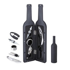 Set desfactor de vin cu 5 Accesorii Tirbuson, Inel, Dop, Antipicurator si Cutter, Negru - Img 2