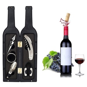 Set desfactor de vin cu 5 Accesorii Tirbuson, Inel, Dop, Antipicurator si Cutter, Negru - Img 4