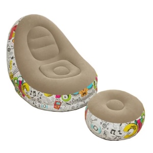 Set fotoliu gonflabil si suport pentru picioare din PVC, Pompa inclusa, Dimensiune 116x 98x83 cm