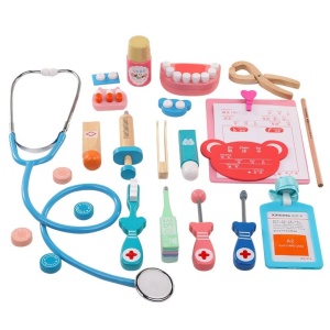 Set joaca doctor cu 23 de accesorii din lemn pentru copii +3 ani