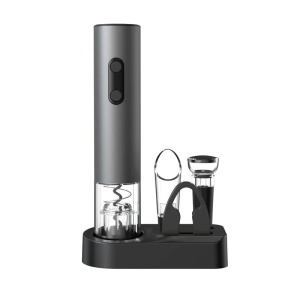 Set tirbuson electric cu suport 4 in 1 cu taietor de folie, dop de vid si aerator/varsator de vin, Calitate Premium - Img 4