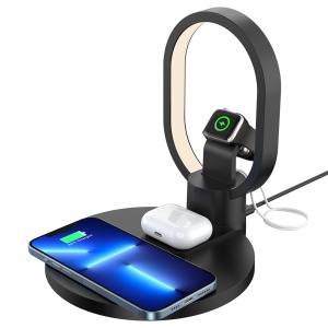 Statie incarcare wireless 4 in 1 pentru telefon, ceas smart si casti bluetooth cu lampa LED - Img 1