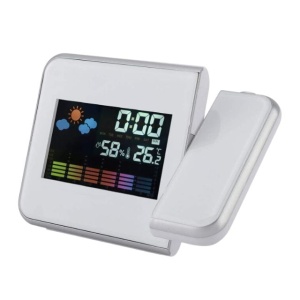 Statie meteo digitala cu ceas, calendar, proiector laser, display LCD 3.7", Alb - Img 3