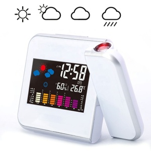 Statie meteo digitala cu ceas, calendar, proiector laser, display LCD 3.7", Alb - Img 5