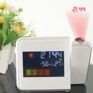 Statie meteo digitala cu ceas, calendar, proiector laser, display LCD 3.7", Alb - Img 7