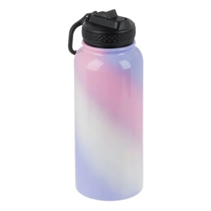Sticla izoterma cu pai, din otel inoxidabil, Capacitate 1000ml, Roz