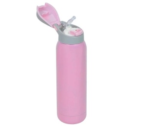 Sticla izoterma roz cu pai din otel inoxidabil, Capacitate 500ml