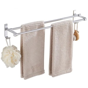 Suport dublu pentru prosoape din aluminiu solid, 60x11cm, Argintiu - Img 2