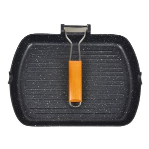 Tigaie grill din aluminiu turnat, Neaderenta, Maner pliabil, Dimensiuni 33.5x45cm, Negru - Img 3