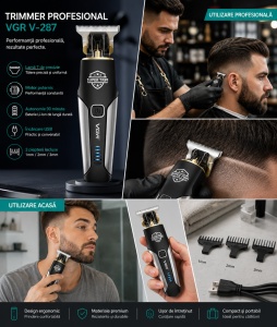 Trimmer Profesional VGR V-287 SuperTrim, Lame T din Otel Inoxidabil, Autonomie 90 Minute, Incarcare USB - Img 2