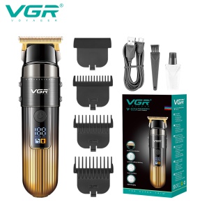 Trimmer Profesional VGR V-929, Incarcare rapida, Autonomie 200 minute, Afisaj LED Digital, USB, Auriu-Negru