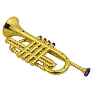 Trompeta de jucarie, pentru copii 2+ ani, cu 4 taste, ABS, 37x8.5x3 cm, auriu - Img 3