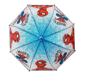 Umbrela de ploaie pentru copii cu baston, automata, model Spiderman, 64 cm, albastru - Img 2