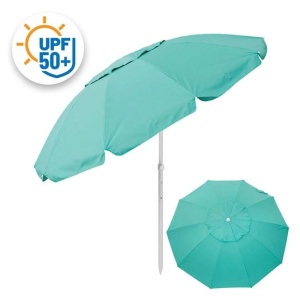 Umbrela Plaja Anti Vant, Protectie solara UPF 50+, Cadru Metalic 4 Inele, Ø2.25m, Turcoaz-Argintiu - Img 2