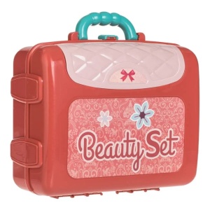 Valiza cutie de bijuterii cu oglinda si accesorii, include 14 piese, 26x10x20cm, roz-verde - Img 3