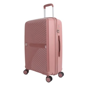 Valiza - Troler, Model cu dungi reliefate, Capacitate 33L, Culoare roz