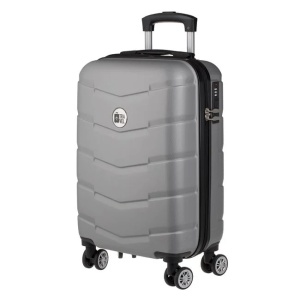 Valiza - Troler, Model cu dungi reliefate, Capacitate 87L, Culoare Gri Metalizat