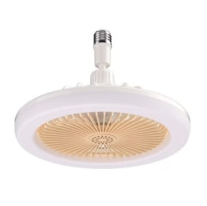Ventilator de tavan silentios, 30W, 3 viteze, cu soclu E27/B22, lumina si telecomanda, alb-galben - Img 1