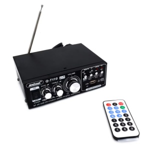 Amplificator Bass profesional tip statie T110, cu bluetooth, radio FM si telecomanda, negru - Img 4