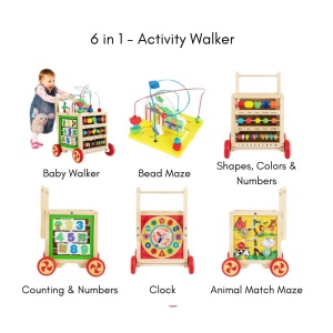 Antemergator si Cub Educational pentru Copii 1 an+, din Lemn, 6 in 1, cu Centru de activitati - Img 5