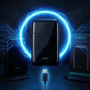 Aparat de Ras Electric Portabil VGR V-390, Reincarcabil USB, Folie Dubla de Precizie, Trimmer Integrat, Autonomie 45 Minute, Negru - Img 3
