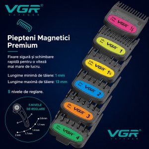Aparat de tuns Profesional VGR V-889C, Motor 9000 RPM, Acumulator 2500 mAh, Lame Ceramice + DLC, Ecran LED, Autonomie 180 Minute - Img 3