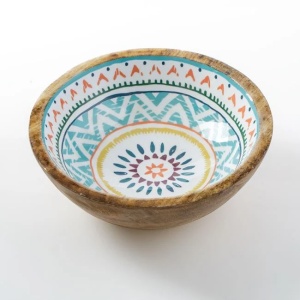 Bol cu model aztec, din lemn emailat, diametru 20x8cm, multicolor - Img 1