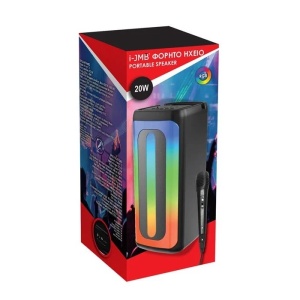Boxa Portabila Bluetooth cu Microfon si Lumini, 20W, Karaoke, Baterie 2400 mAh, USB, Negru - Img 1
