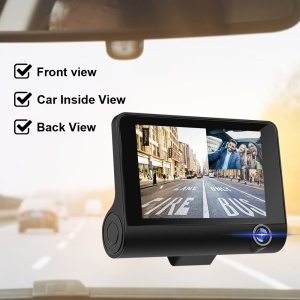 Camera auto cu ecran de 4 inchi, HD 1080px, cu 2 camere frontale si 1 camera marsarier, senzor de miscare si impact, port USB, micofon, negru - Img 2
