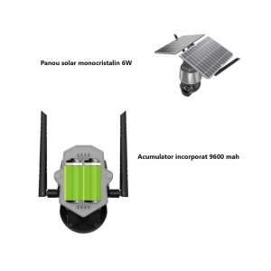 Camera de supraveghere SIM, cu panou solar, Q-S808, Wi-Fi, 4K, PTZ, senzor de miscare, 1080P, infrared, alarma, negru-gri - Img 3