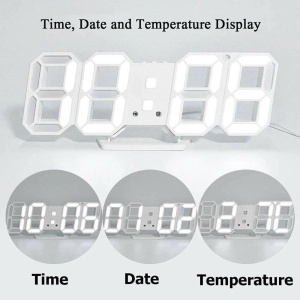 Ceas digital 3D iluminat LED, Pentru birou sau perete, Alb - Img 5