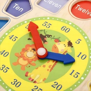 Ceas educativ din lemn, 3 in 1, pentru copii 3 ani+, diametru 22 cm, multicolor - Img 5