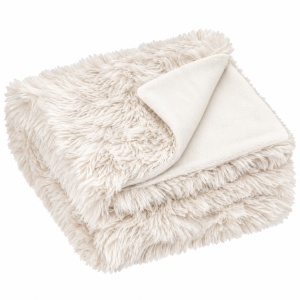 Cuvertura decorativa pentru iarna, cu doua fete catifelate, aspect de blanita, Dimensiune 160x130 cm, Crem