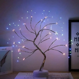 Decoratiune Luminoasa LED tip Veioza, Copacel cu 108 LED-uri, 50cm Inaltime, Lumina Alba Calda/Multicolora - Img 7