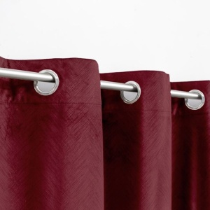 Draperie decorativa, tip blackout - nu lasa lumina sa treaca, model cu dungi reliefate, cu inele, 140x260 cm, rosu bordo - Img 1