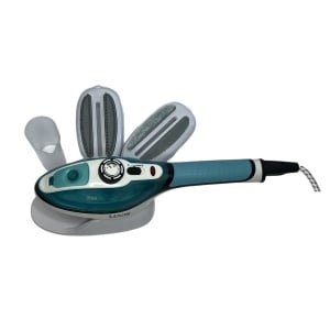 Fier de calcat si perie cu abur, 2 in 1, 900W putere, capacitate 100 ml, vericala-orizontala, cu suport, compact, alb-albastru - Img 1