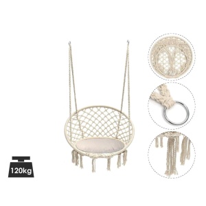 Fotoliu suspendat din macrame - Dimensiune Ø60x80cm - Bej - Img 4